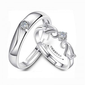 Srebrny kreatywny pierścionek z brylantem 925 Para otwarta para Pierścień od pierścienia do ust, srebrna biżuteria Brilliant Star